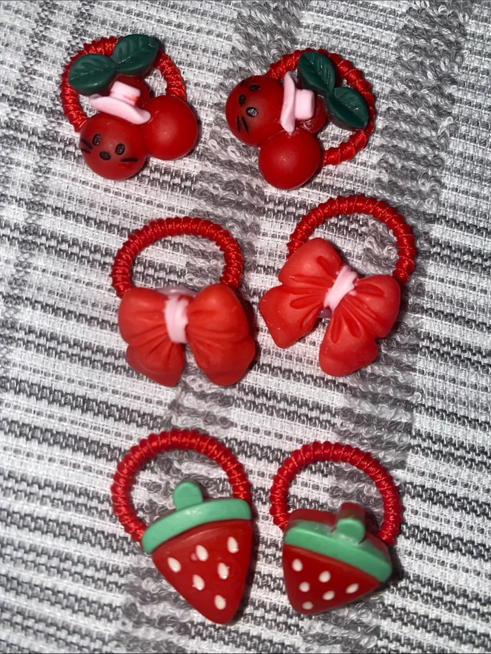 Cute Red Fruit & Bow Kids Hair Ties - Set of 3